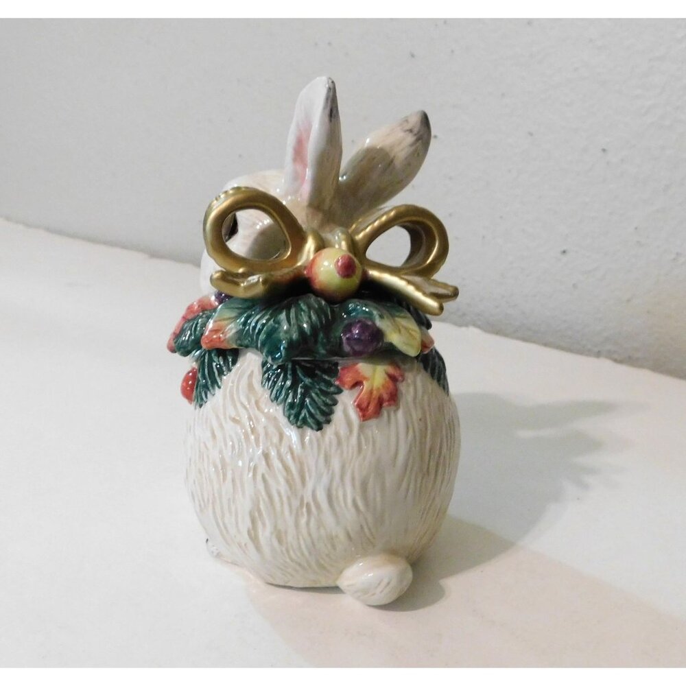 Fitz & Floyd Classics Snowy Wood Bunny Rabbit Figurine Dish 5" Festive Holiday - Picture 4 of 11